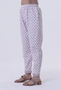 Dusty Lavender Motif White Cotton Pant image 2