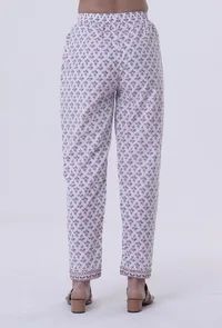 Dusty Lavender Motif White Cotton Pant image 3