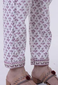 Dusty Lavender Motif White Cotton Pant image 4