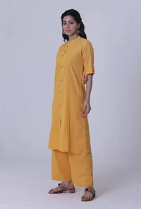 Set Of 2: Bee Yellow Cotton Kurti With Palazzo Set image 2