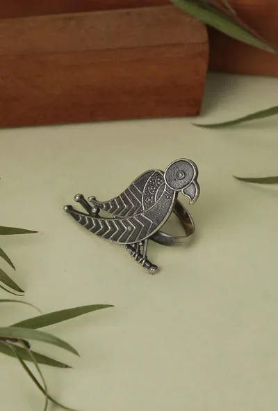Oxidized Silver Parrot Ring