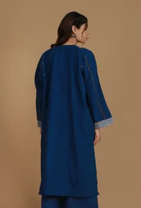 All-Over Embroidered Blue Kashmiri Phiran with Paisleys- Free Size image 5