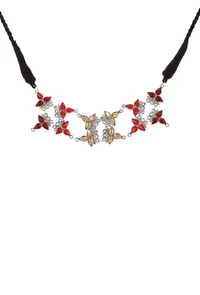 Red-Yellow Floral German Silver Necklace image 2