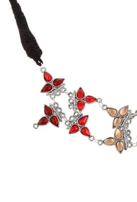 Red-Yellow Floral German Silver Necklace image 3