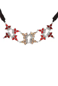 Red-Yellow Floral German Silver Necklace image 4