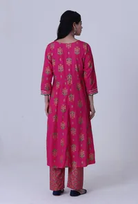 Set Of 2: Cerise Pink Cotton Rayon Kurta With Pant image 3