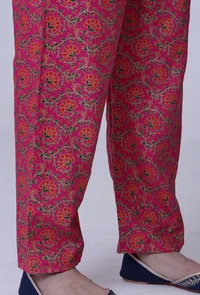 Set Of 2: Cerise Pink Cotton Rayon Kurta With Pant image 6
