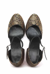 Blue Brocade with Pink Brocade Block Heels image 1