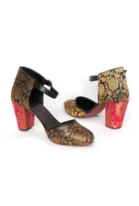 Blue Brocade with Pink Brocade Block Heels image 2