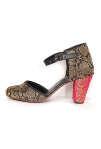 Blue Brocade with Pink Brocade Block Heels image 3