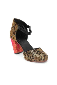 Blue Brocade with Pink Brocade Block Heels image 5