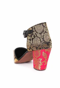 Blue Brocade with Pink Brocade Block Heels image 6
