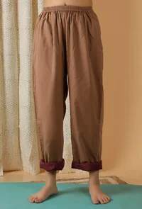 Set Of 2: Mulmul Cotton Solid Chocolate Brown Top And Straight Pants image 6