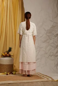 Off White-Baby Pink Cotton Schiffli Front Open Cotton Kurta image 4