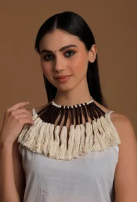 White and Black Thread Silver Tribal Necklace image 1