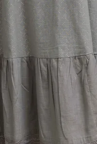 Set of 2: Grey Hand-Block Printed Tiered Kurta Dress With Solid Grey Narrow Pants image 6