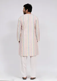Set of 2: White Stripe Button Down Kurta and White Pajama image 4