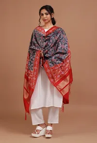 Navy Blue & Red Color Semi Silk Dupatta With Zari Weaving image 1