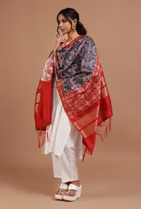 Navy Blue & Red Color Semi Silk Dupatta With Zari Weaving image 2