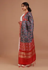 Navy Blue & Red Color Semi Silk Dupatta With Zari Weaving image 3