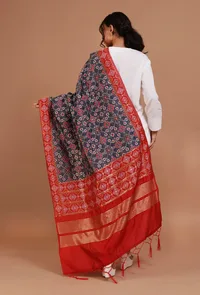 Navy Blue & Red Color Semi Silk Dupatta With Zari Weaving image 4