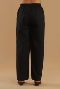 Set of 2: Blush Khadi Cotton V-Neck Button-Down Kurta with Black Straight Pant Set image 5