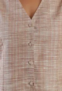 Set of 2: Blush Khadi Cotton V-Neck Button-Down Kurta with Black Straight Pant Set image 6