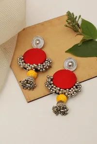 Handcrafted Red Fabric Style Earrings image 1