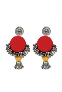 Handcrafted Red Fabric Style Earrings image 2