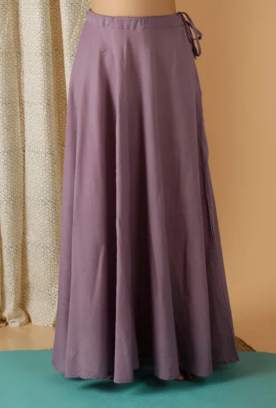 Mulmul Cotton Solid Lilac Flared Drawstring Skirt