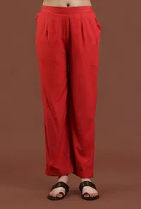 Solid Red Shantoon Straight Fit Ethnic Pant image 1