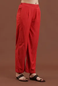 Solid Red Shantoon Straight Fit Ethnic Pant image 2