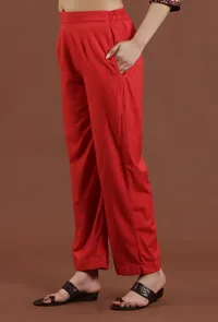 Solid Red Shantoon Straight Fit Ethnic Pant image 3