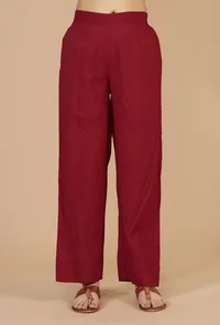 Set of 2: Block Printed Kaftan Kurta with Red Cotton Pants image 4