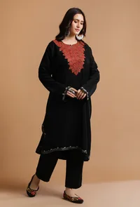 Kashmiri Sozni Embroidery Black Phiran-Free Size image 2