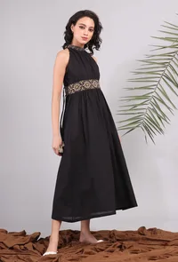 Black Halter Midi Dress with Kantha Embroidery image 2
