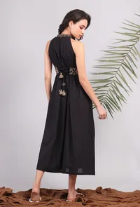 Black Halter Midi Dress with Kantha Embroidery image 4