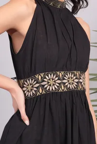 Black Halter Midi Dress with Kantha Embroidery image 5