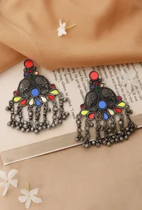 Traditional Afghani Designer Multi Color Glass Meena Partywear Lightweight Earring image 1