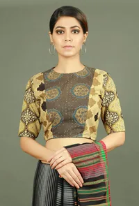 Beige Ajrakh Printed Pure Cotton Blouse image 1