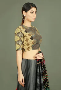 Beige Ajrakh Printed Pure Cotton Blouse image 3