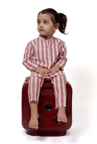 Set of 2 - Pink Stripe U Cut Kurta Pyjama image 1