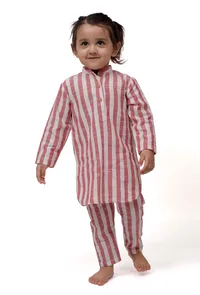 Set of 2 - Pink Stripe U Cut Kurta Pyjama image 2