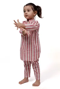 Set of 2 - Pink Stripe U Cut Kurta Pyjama image 3