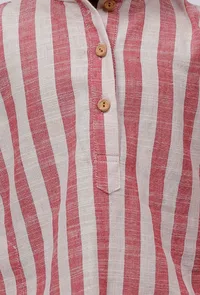 Set of 2 - Pink Stripe U Cut Kurta Pyjama image 5