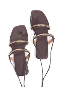Brown Linked Chain Summer Tie Up Flats image 2