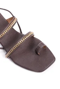 Brown Linked Chain Summer Tie Up Flats image 3