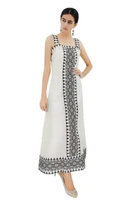 Sleeveless Cotton Dress With Black Cross Stitch Work image 1