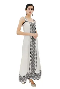 Sleeveless Cotton Dress With Black Cross Stitch Work image 3