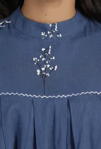 Set of 2 : Prussian Blue Cotton Kurta Top and Embroidered Pallazo image 4